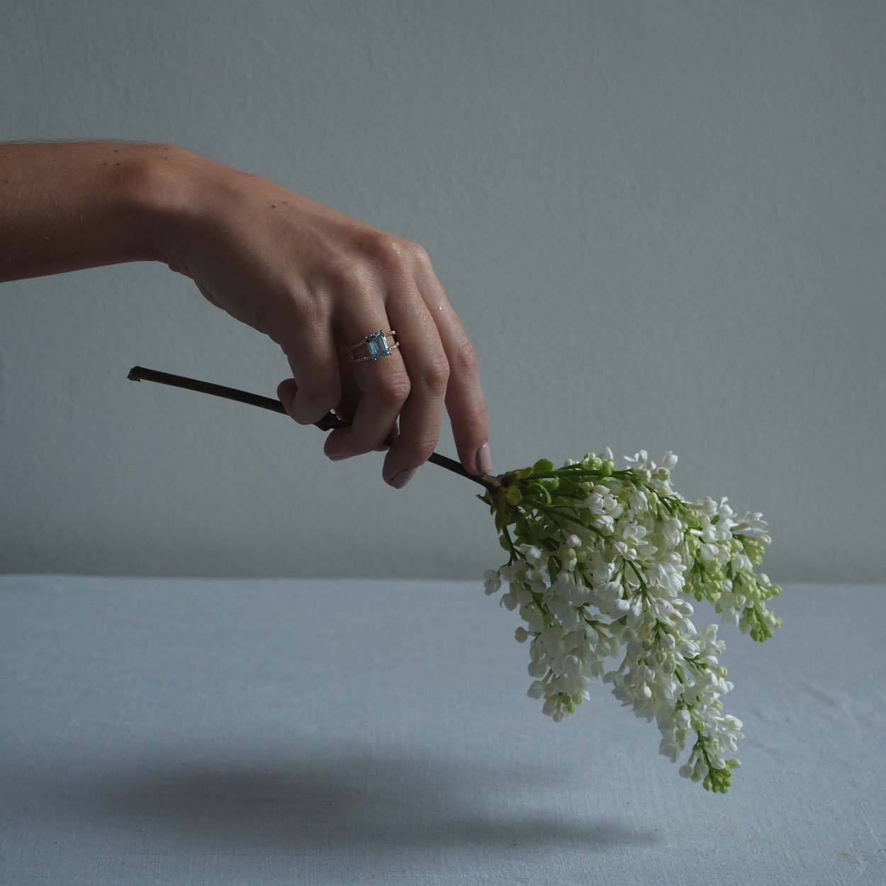 Emerald-cut Aquamarine and Diamond Ring in Yellow Gold, handcrafted in London