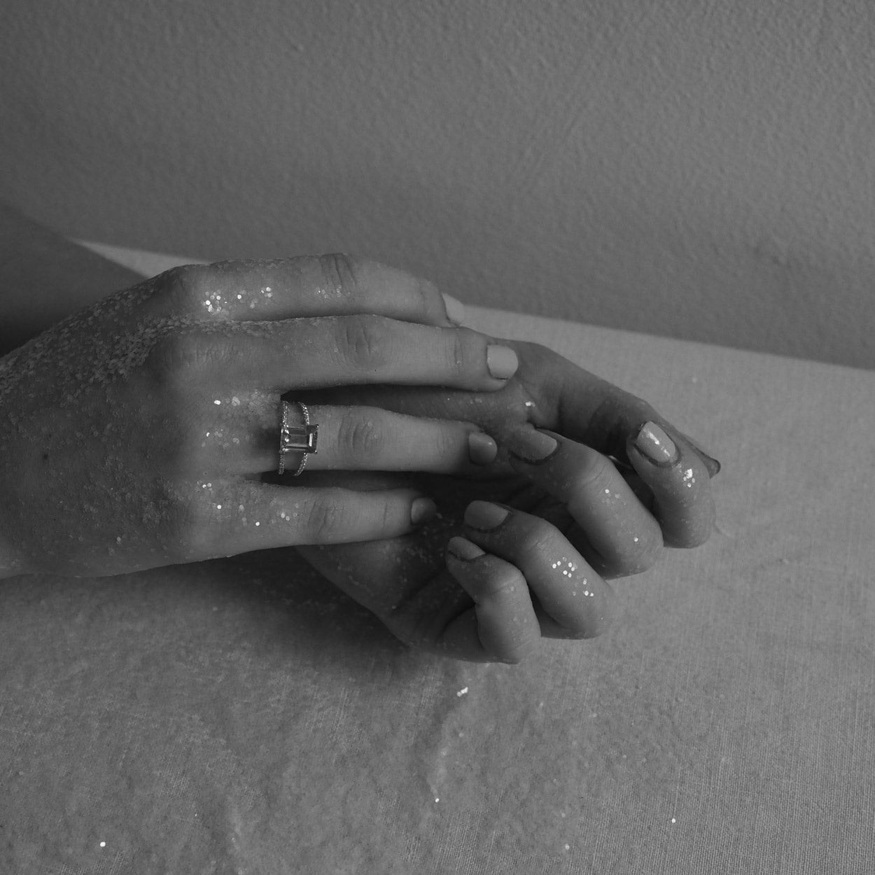 Emerald-cut Aquamarine and Diamond Ring in Yellow Gold, handcrafted in London