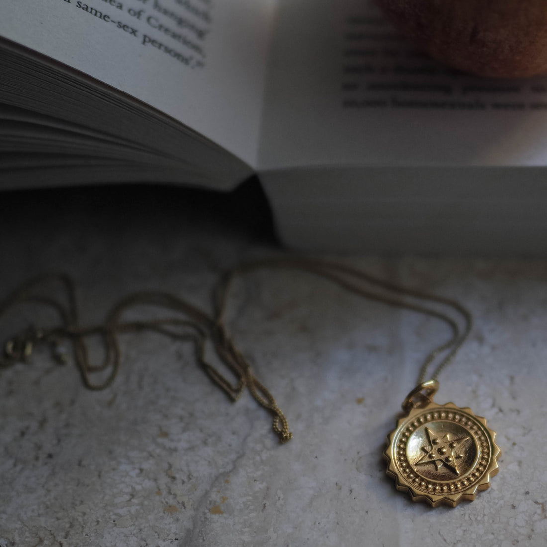 Bianca Jones large compass necklace available in silver or gold vermeil, featuring intricate design details, ideal for explorers and adventurers