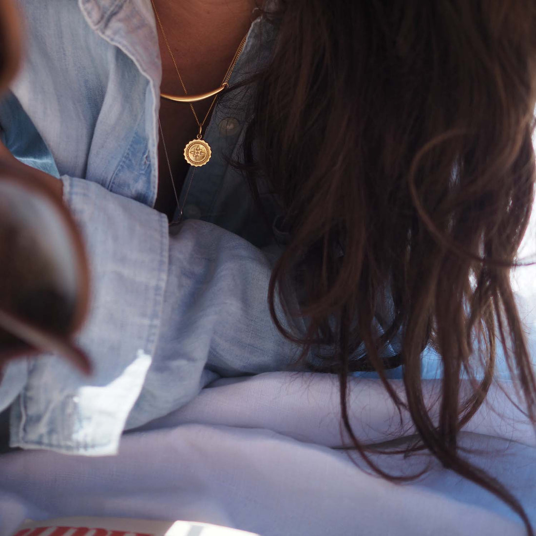 Bianca Jones Compass Engraved pendant with Hand-Engraved Initial - Personalised Gold or Silver Pendant