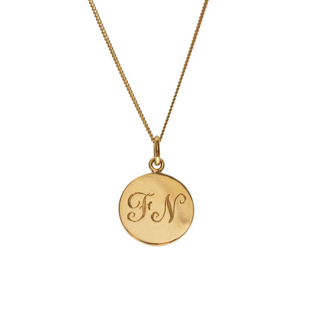 Double Script Initial Hand-Engraved Necklace in Sterling Silver or Gold Vermeil