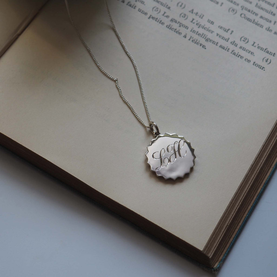 Bianca Jones Compass Engraved Medallion Necklace with Hand-Engraved Initial - Personalised Gold or Silver Pendant Image
