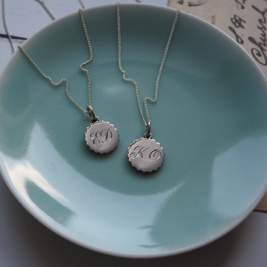 Bianca Jones Compass Engraved pendant with Hand-Engraved Initial - Personalised Gold or Silver Pendant