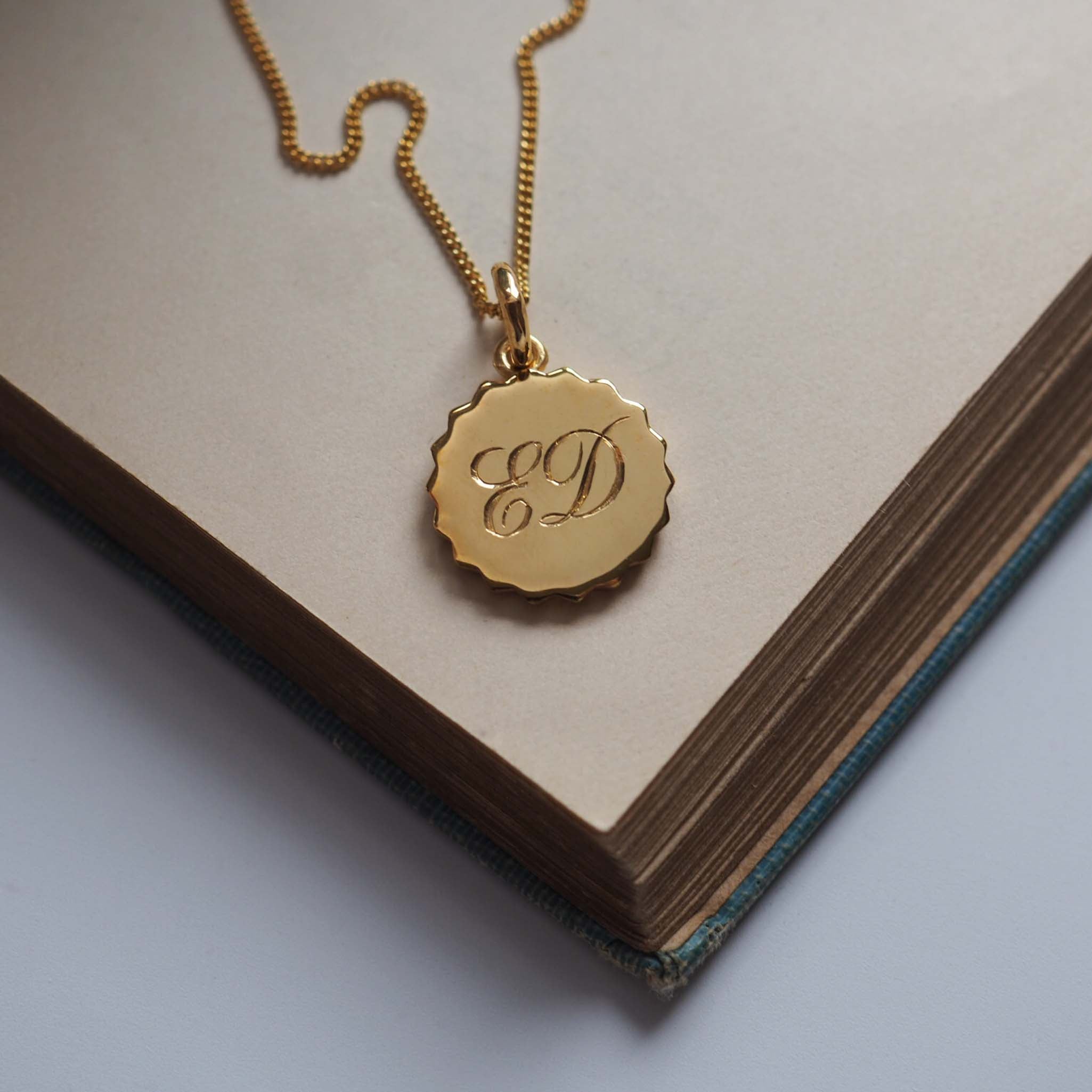 Bianca Jones Midi Compass with Hand-Engraved Initial - Personalised Gold or Silver Pendant 