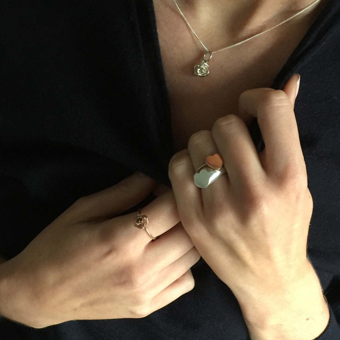 Rose Necklace in 9ct Solid Gold—available in yellow, rose, and white gold. Handcrafted with a textured finish, symbolising love and grace.