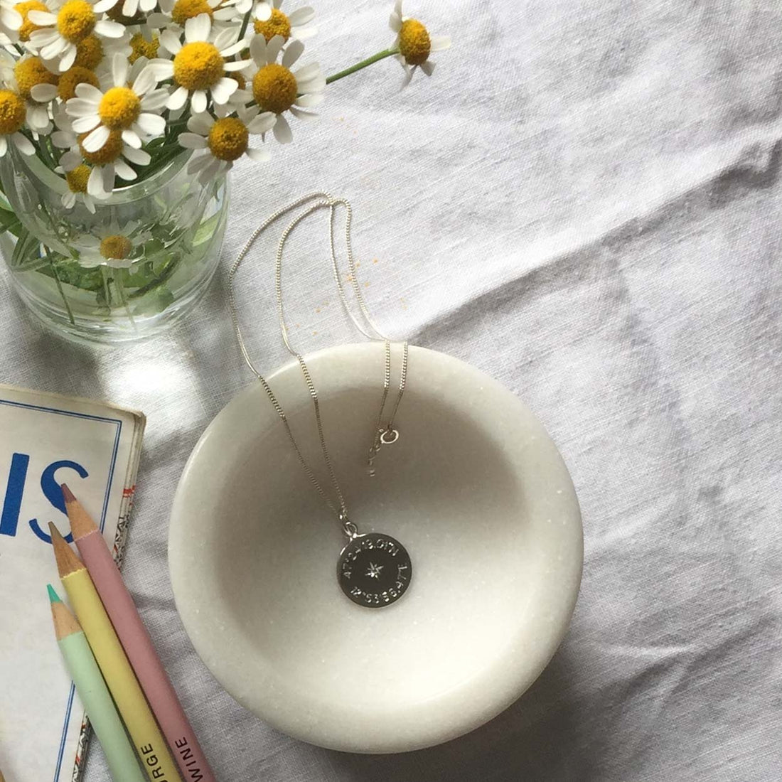 Sterling silver Diamond Latitude and Longitude Necklace with personalized coordinates, symbolizing celestial navigation and cherished memories