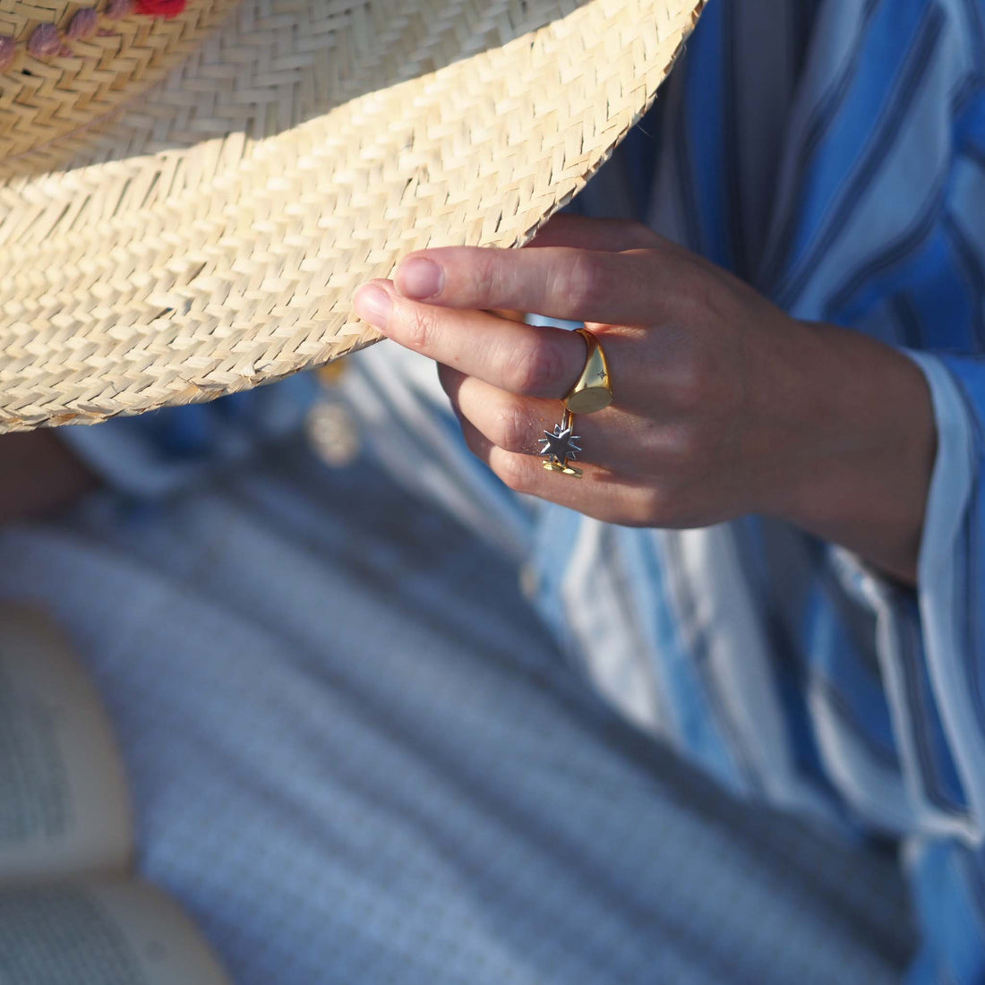 Signet Oval Star Set Diamond Ring in Solid Gold