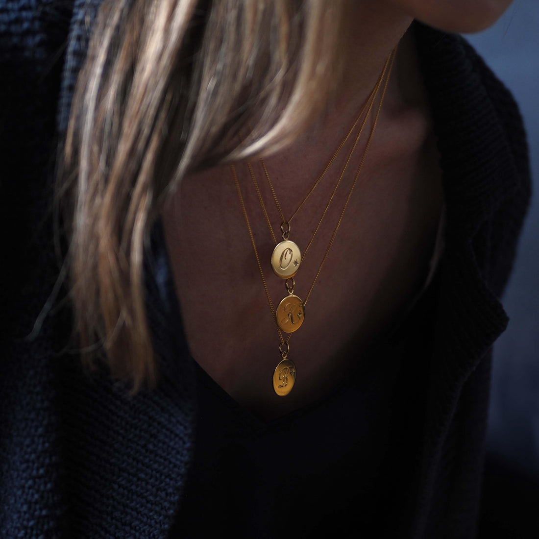 Solid yellow gold vermeil Birthstone September Sapphire Initial Necklace with a hand-engraved ornate initial and a brilliant-cut Sapphire set in a Victorian-style star setting, symbolising wisdom, protection, and timeless elegance.