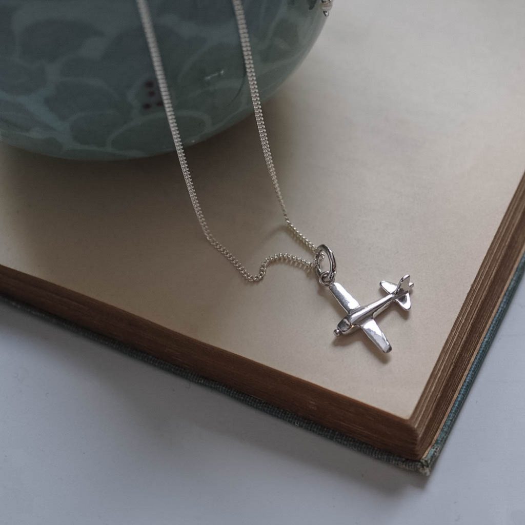 Sterling Silver Aeroplane Necklace on Chain - Travel Inspired Jewellery