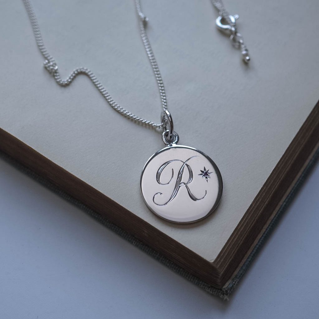 Amethyst Initial Necklace in Sterling Silver by Bianca Jones Jewellery