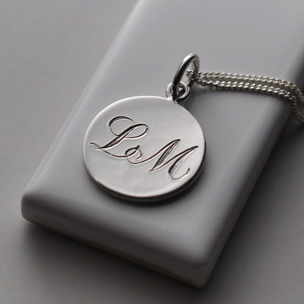2 initial necklace silver with hand engraving
