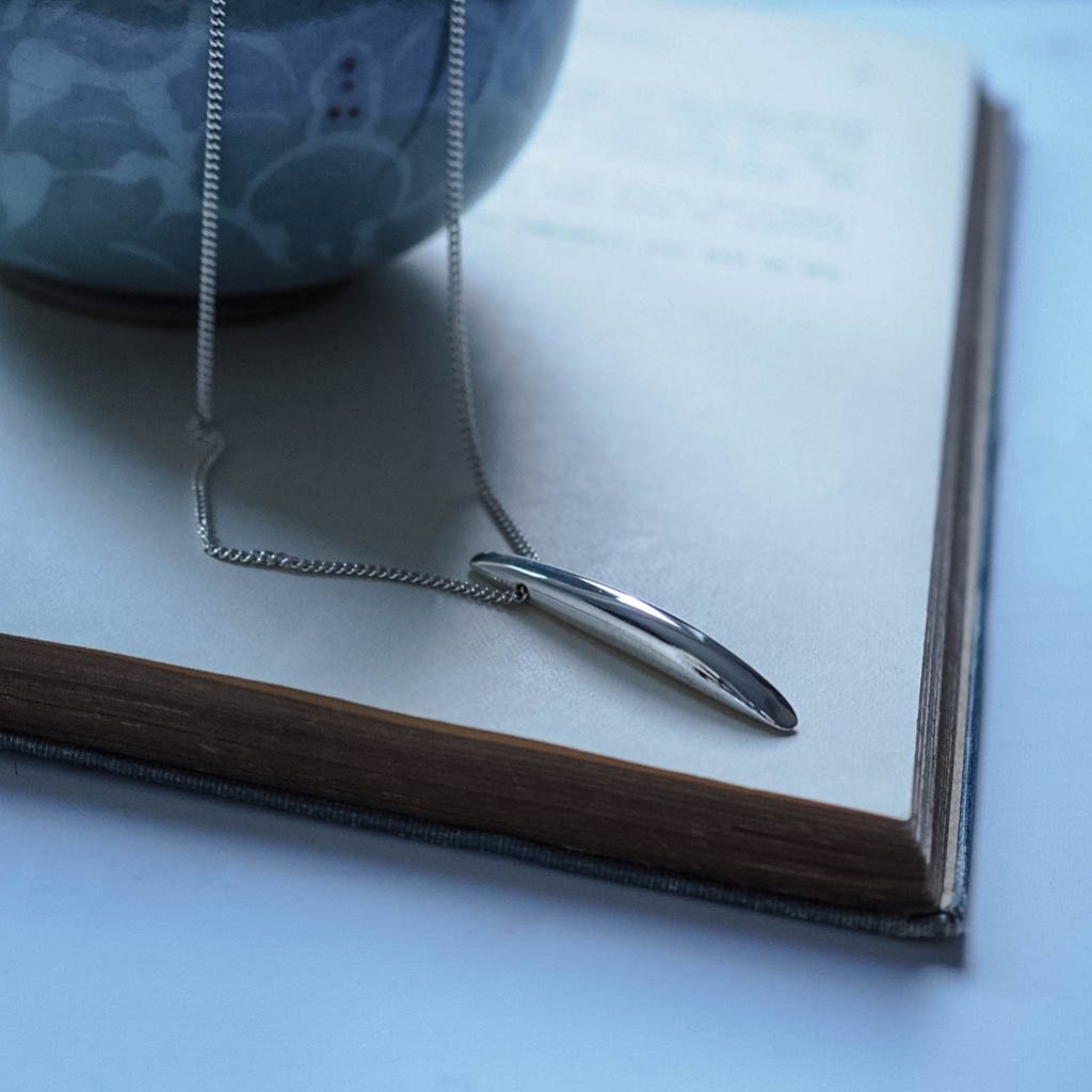 Sterling silver straight bar necklace engraved with Forever Strong, handmade meaningful jewellery.