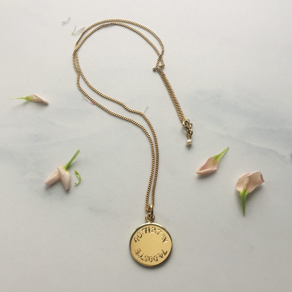 Latitude and Longitude Necklace in Gold Vermeil by Bianca Jones Jewellery
