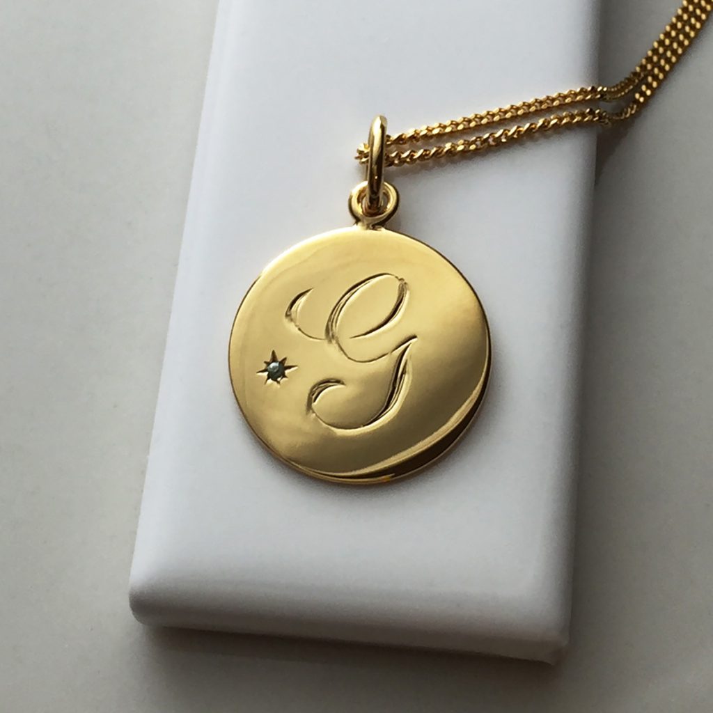 June Birthstone Initial Necklace in Yellow Gold Vermeil