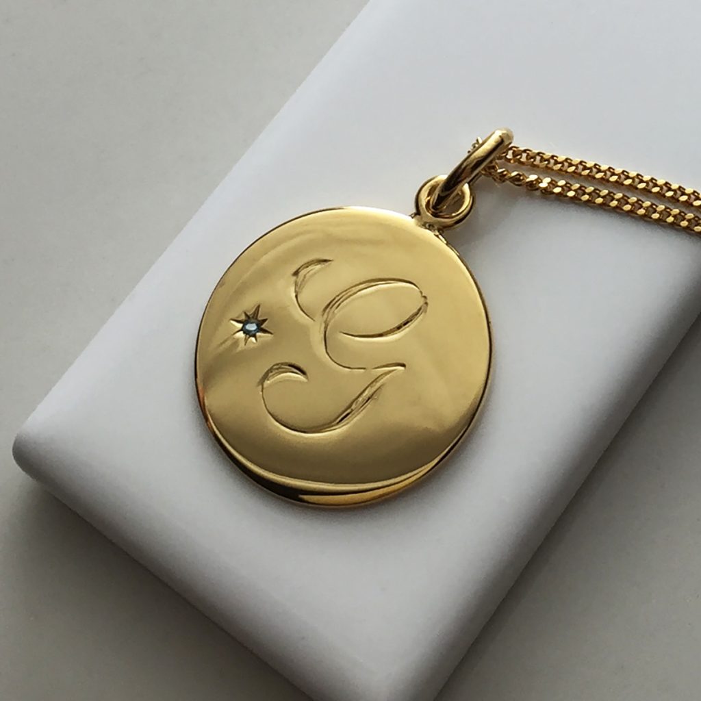 March Birthstone Initial Necklace in Yellow Gold Vermeil