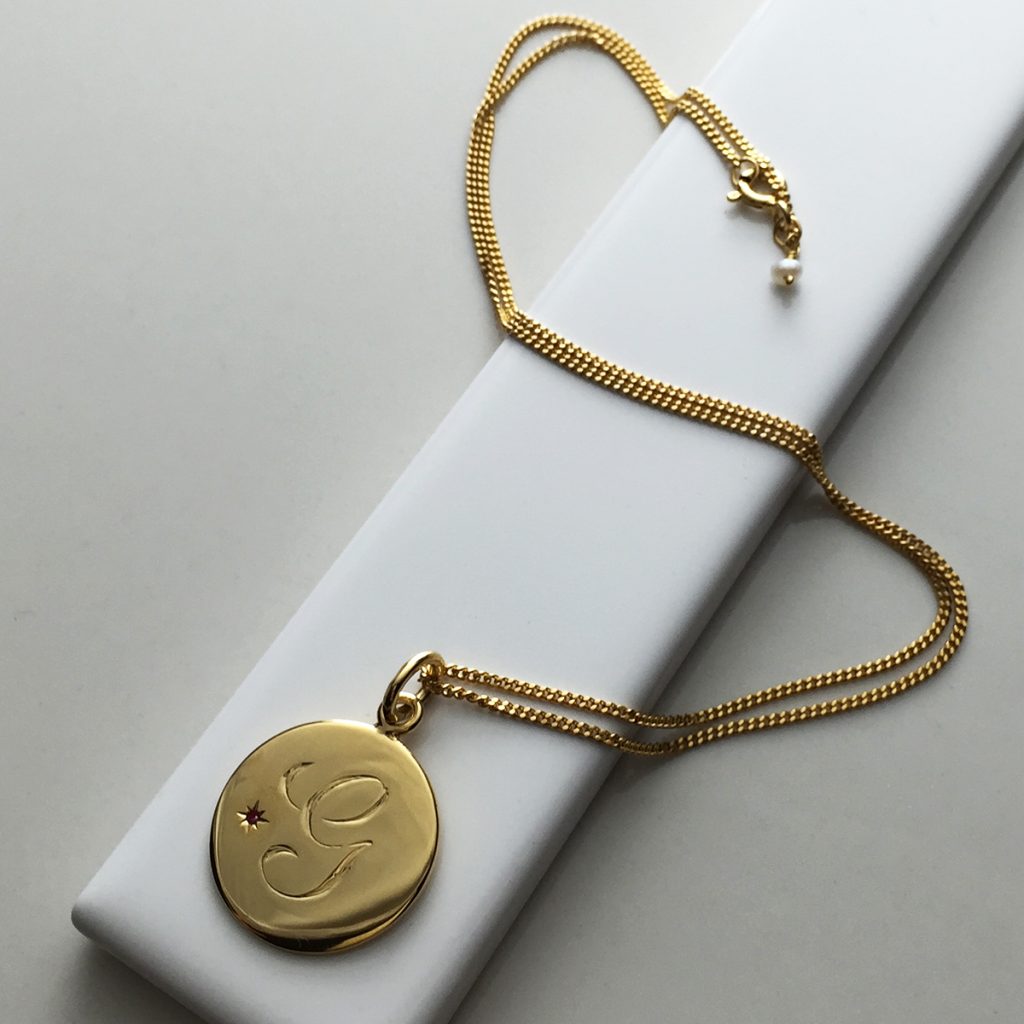 July Birthstone Initial Necklace in Yellow Gold Vermeil
