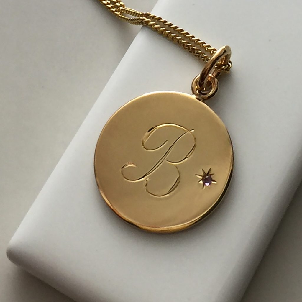 February Birthstone Initial Necklace in Gold Vermeil
