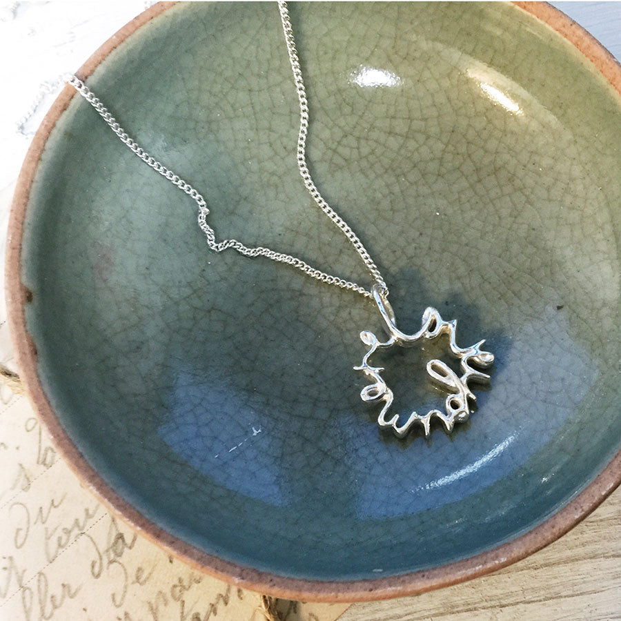 Love You More Large Necklace in recycled sterling silver — sculptural pendant symbolising deep love and connection, handmade in London.