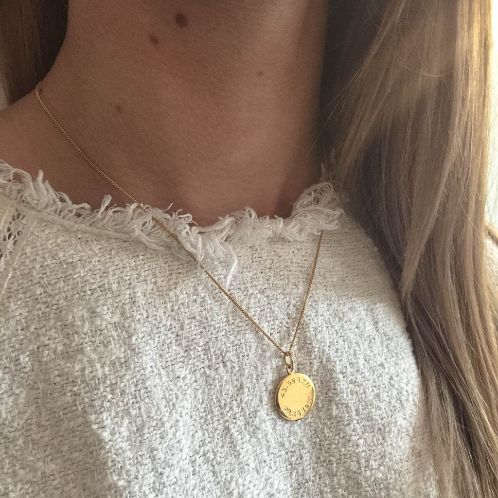 Latitude and Longitude Necklace in Gold Vermeil by Bianca Jones Jewellery