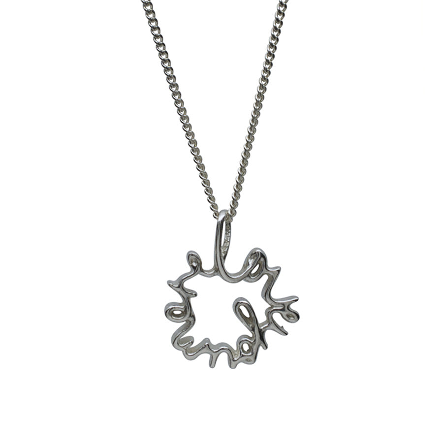 Love You More Large Necklace in recycled sterling silver — sculptural pendant symbolising deep love and connection, handmade in London.