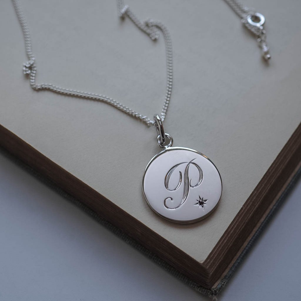 Ruby Initial Necklace in Sterling Silver by Bianca Jones Jewellery