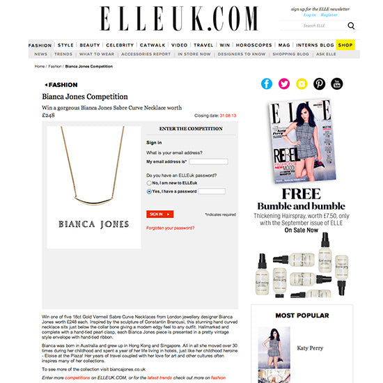 Necklace Competition on Elle UK: Win a Stunning Piece from Bianca Jones