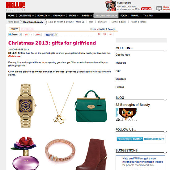 Bianca Jones Forever Lucky Necklace featured in HELLO! Magazine’s Christmas Gift Guide. 