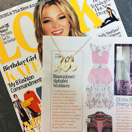 Bianca Jones Alphabet Necklaces featured in Look Magazine. T