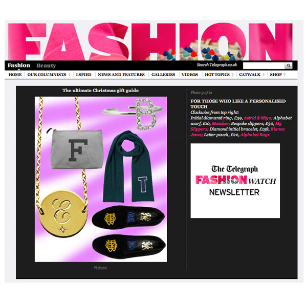 Bianca Jones Diamond Initial Bracelets featured in The Telegraph Fashion’s Christmas Gift Guide. 