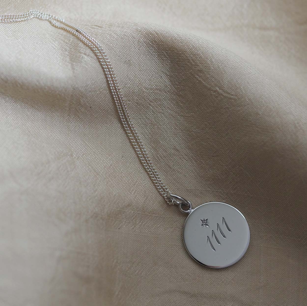 Gold Silver 1111 necklace with engraved numerals, symbol of manifestation and intuition