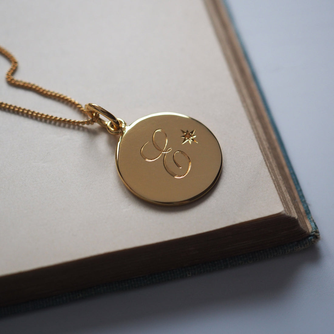 Citrine Birthstone Initial Necklace in Gold Vermeil with Star-Set Detail and Hand-Engraving