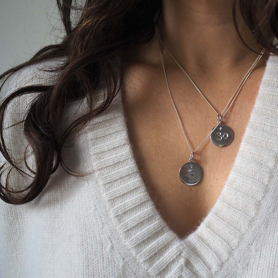 Chakra Necklace in the Chakra Necklace Collection, hand-engraved with one of the seven sacred Chakra symbols and star-set with a brilliant Diamond, symbolising balance, spiritual harmony, and strength.