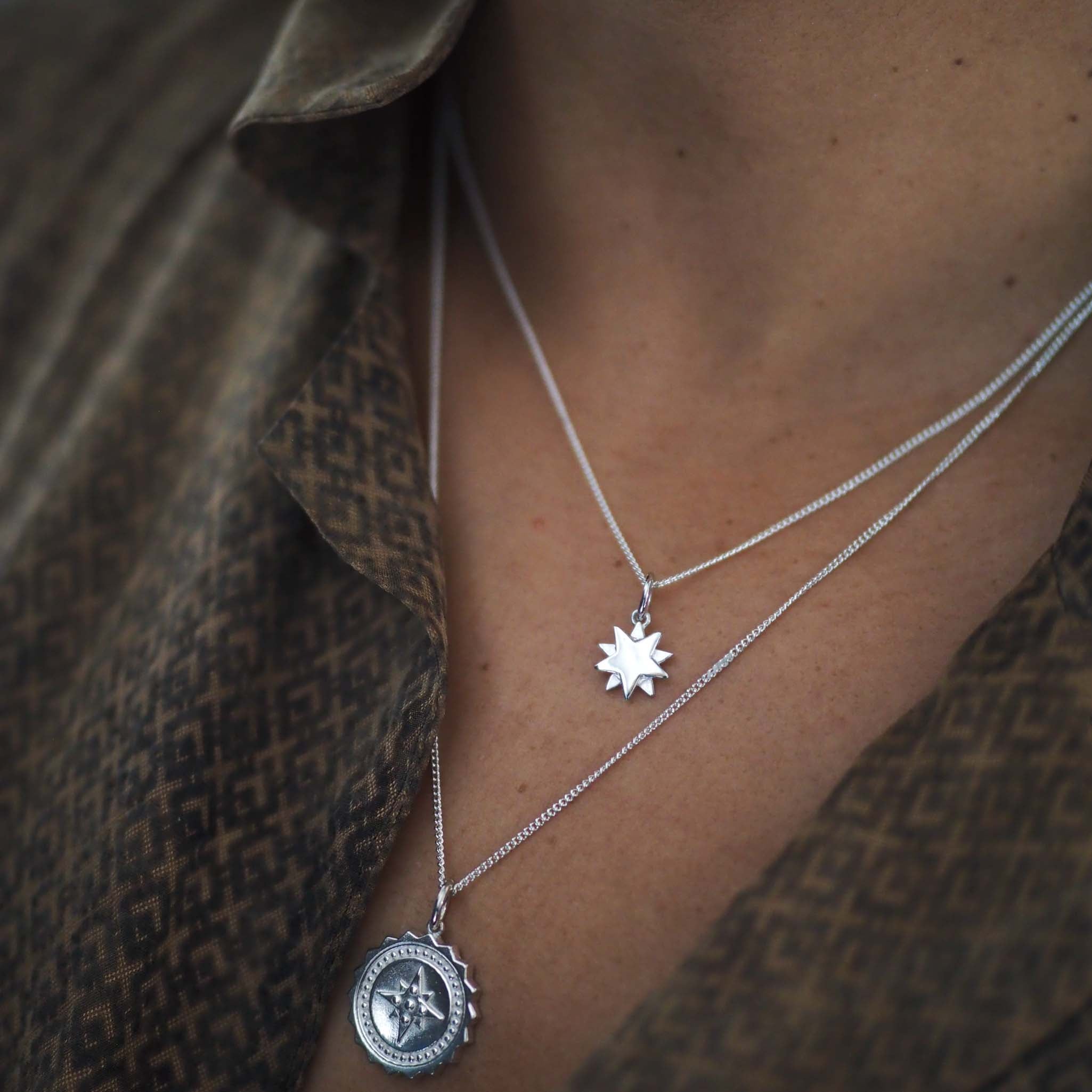 Bianca Jones Large Compass with Hand-Engraved Initial - Personalised Gold or Silver Pendant Image
