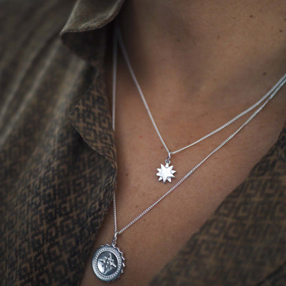 Bianca Jones Large Compass with Hand-Engraved Initial - Personalised Gold or Silver Pendant Image