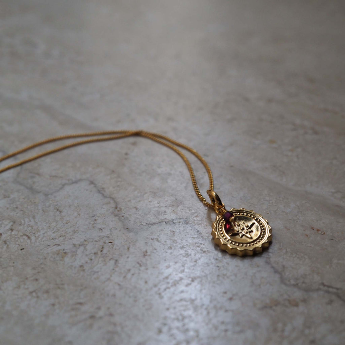 Bianca Jones Compass Necklace with Garnet in Solid Silver or Gold. A symbol of guidance and adventure, perfect for encouraging loved ones on their journeys.