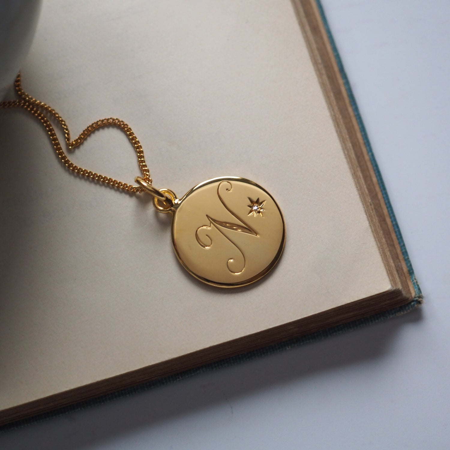 Diamond Initial Necklace in Yellow Gold Vermeil