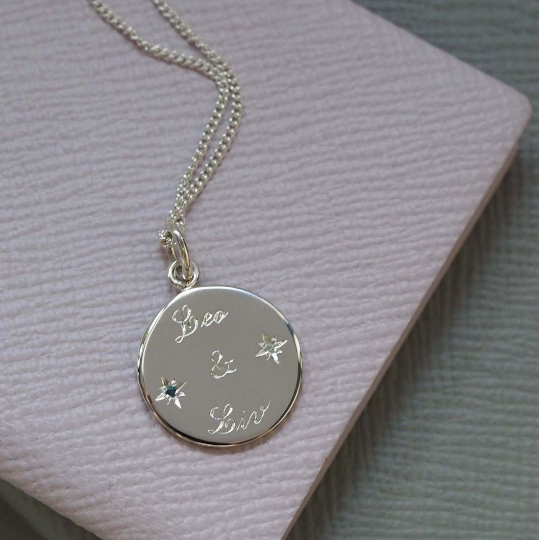 Double Name Necklace with Birthstones Silver or Gold