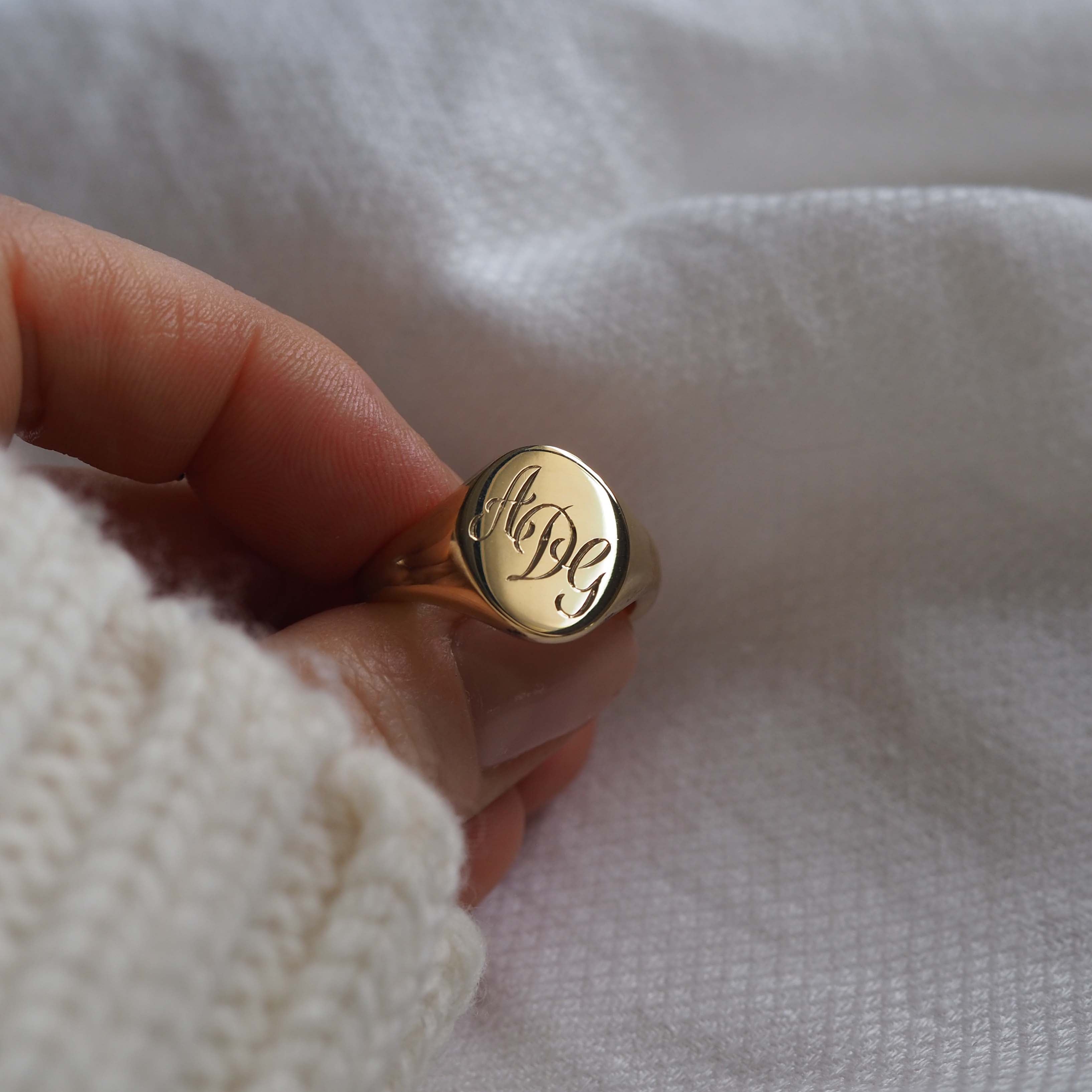 Triple Initial Signet Ring in 18ct Yellow Gold, featuring deliacately scrolled initials and a blend of historical significance and modern design.