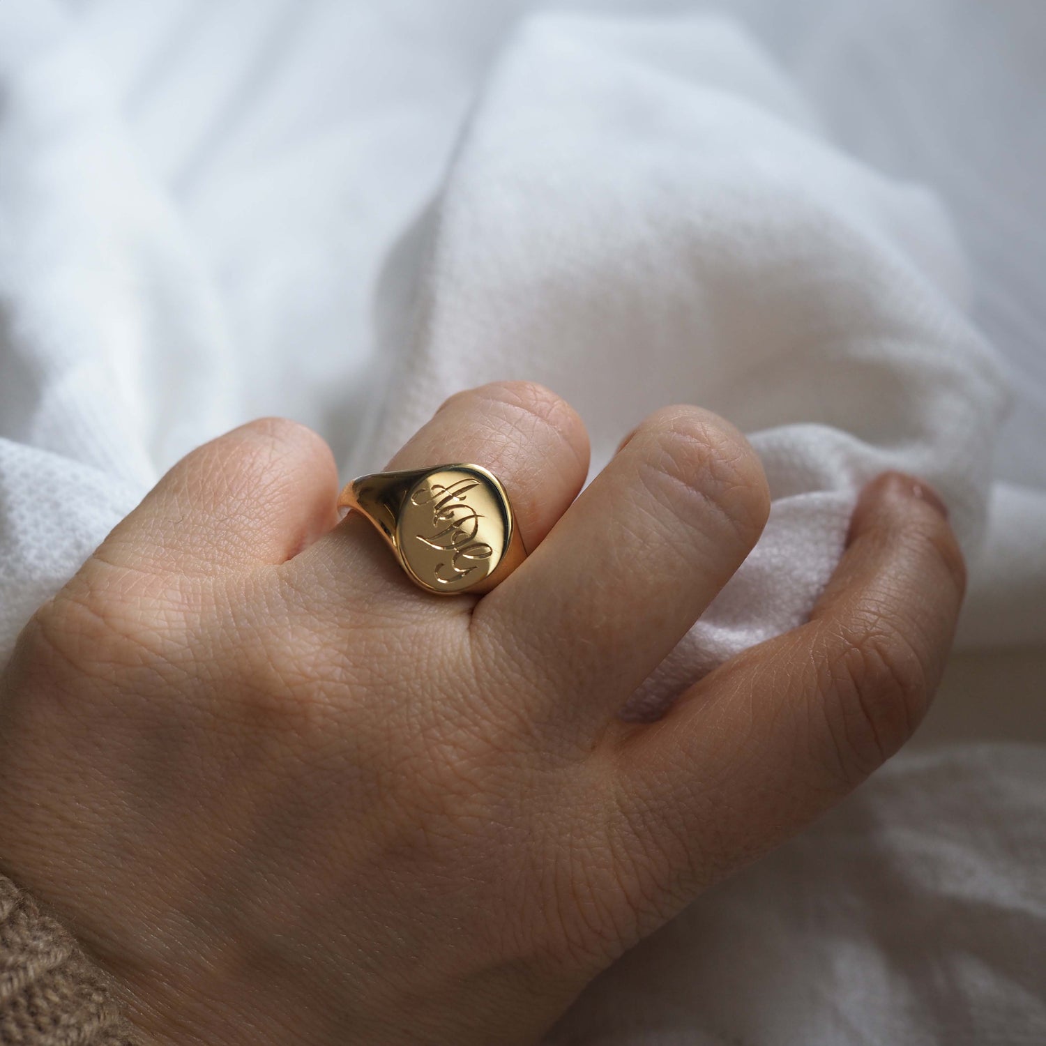 Triple Initial Signet Ring in 18ct Solid Gold – Yellow, White, and