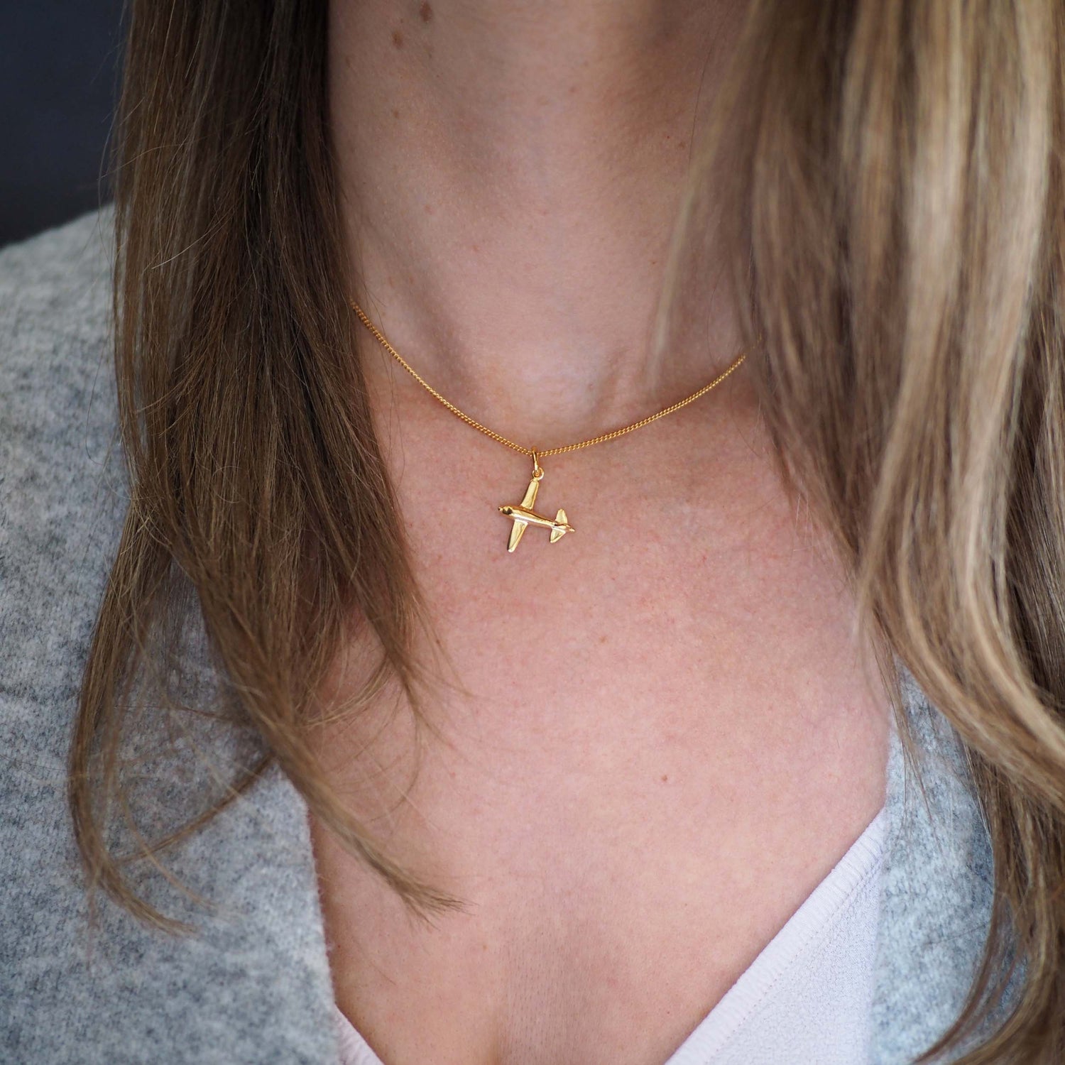 Gold Plated Sterling Silver Airplane Necklace on Chain - Travel Inspired Jewellery