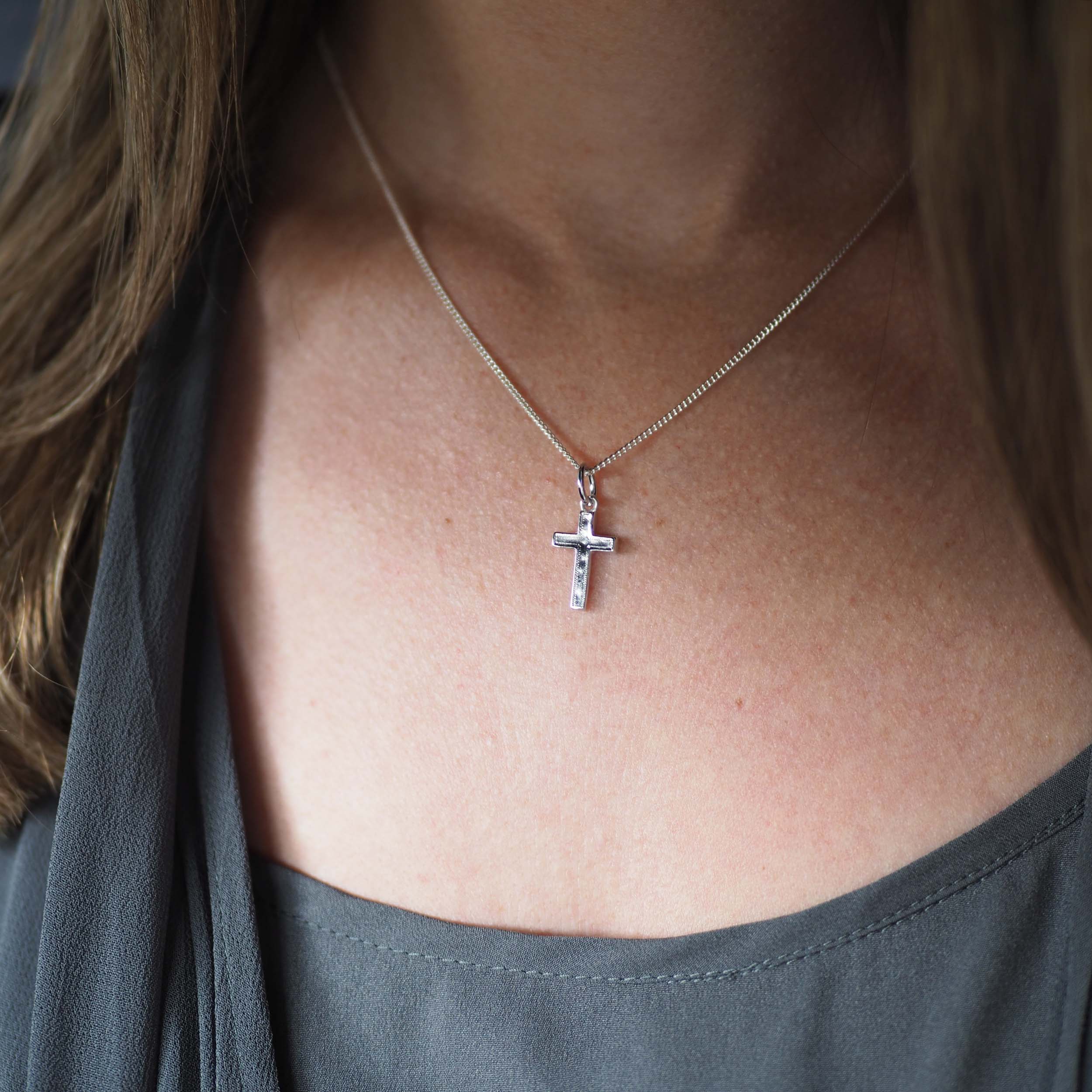 Cross Necklace in Solid Sterling Silver or Gold