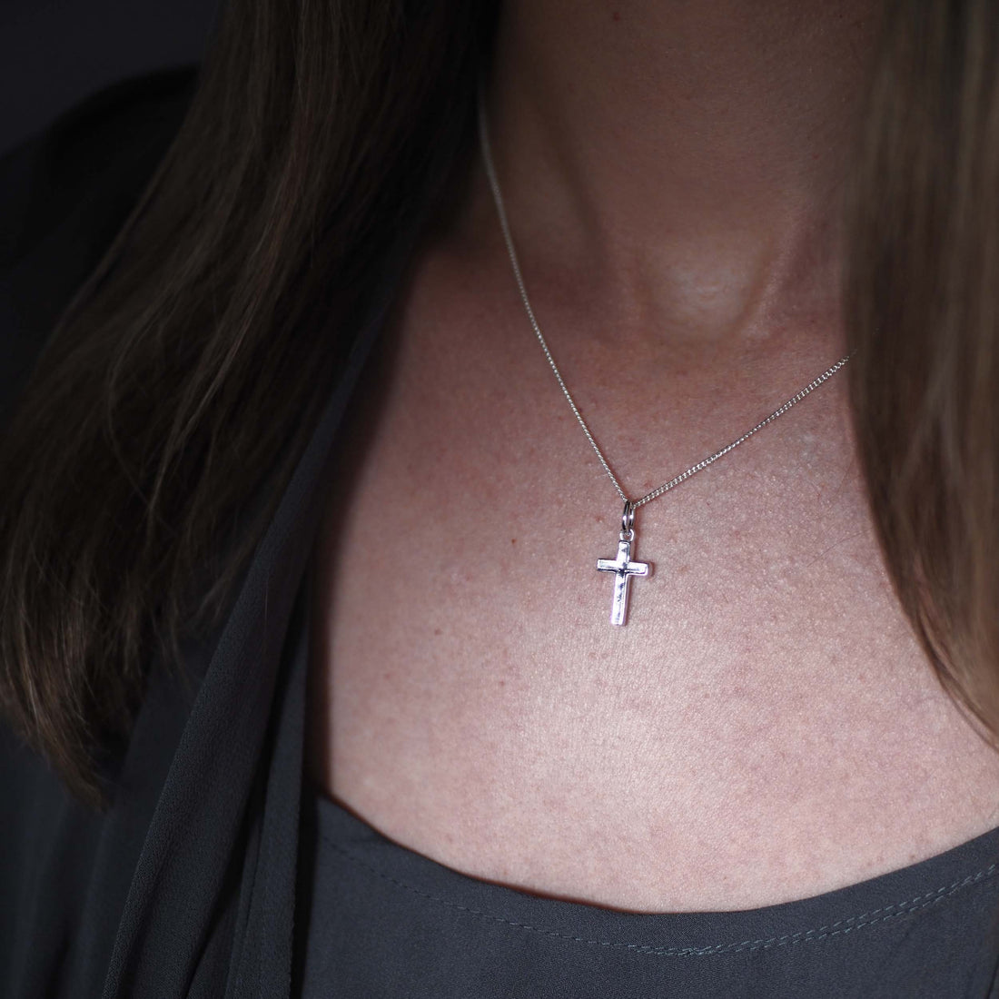 Cross Necklace in Solid Sterling Silver or Gold