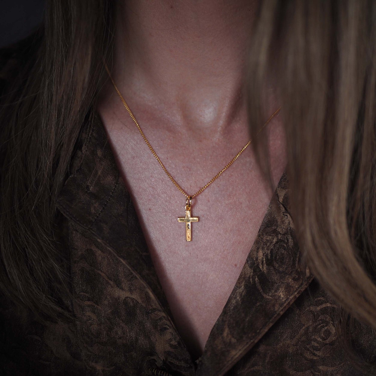 Cross Necklace in Solid Sterling Silver or Gold