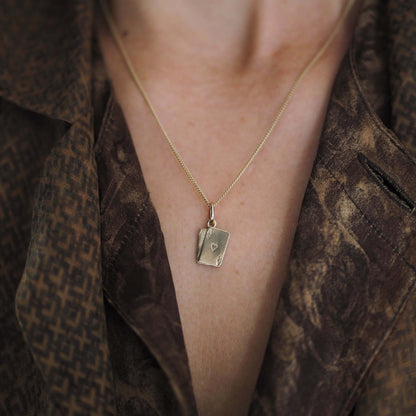 Ace Necklace featuring the Ace of Hearts and Ace of Spades in 9ct Solid Gold, representing luck, love, power, and passion – a meaningful jewellery piece