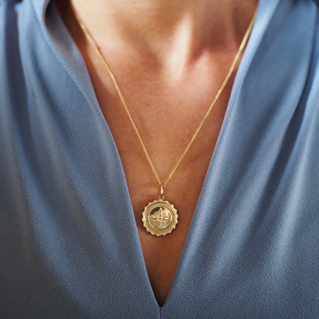 Compass Necklace in 9ct Solid Gold, a meaningful gift symbolising guidance and protection, inspired by ocean voyages and adventure, available in yellow, white, and rose gold