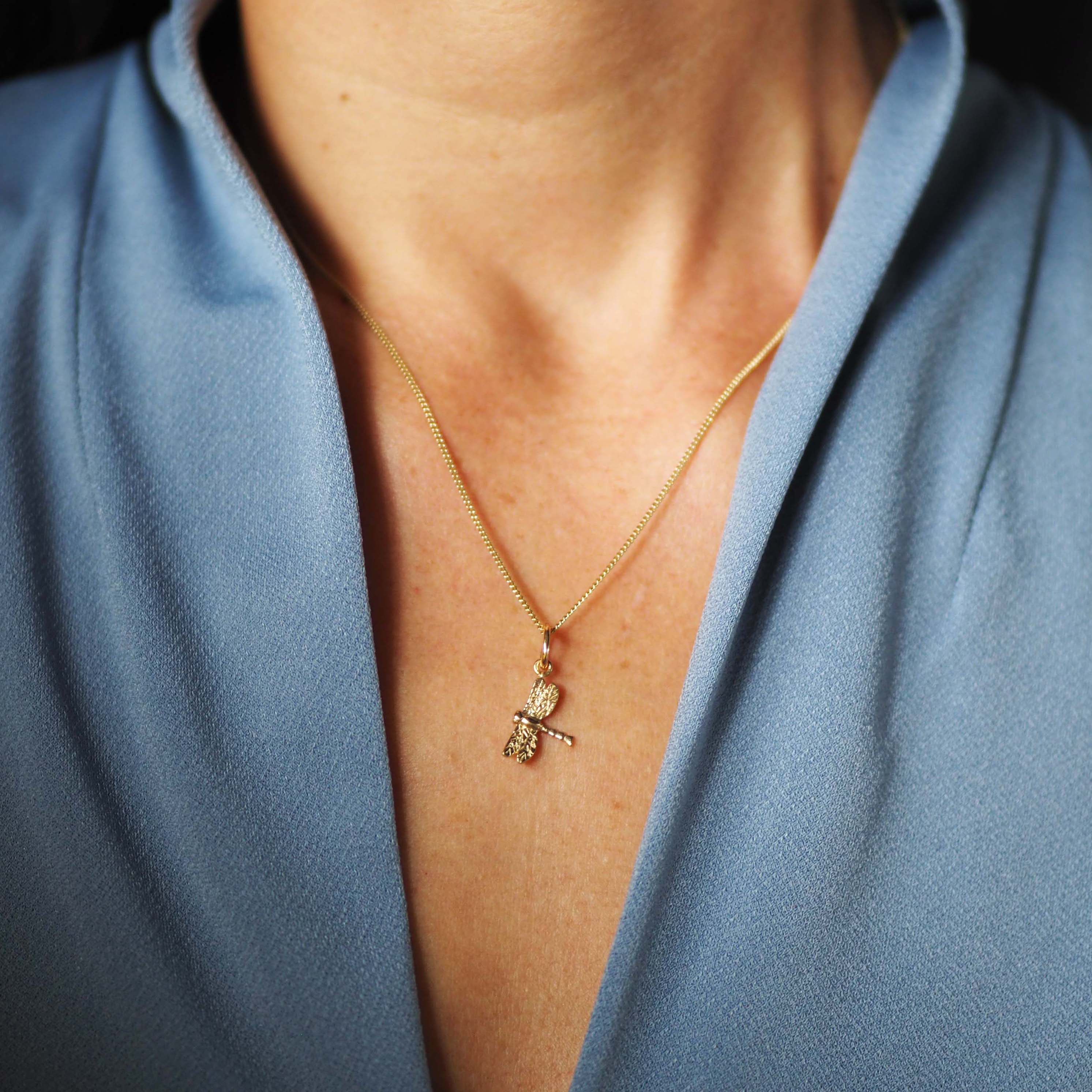 Dragonfly Necklace with hand-finished detailing, symbolising happiness, change, and personal growth. A beautiful accessory capturing the essence of living life to the fullest.