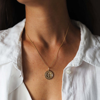 Compass Necklace in 9ct Solid Gold, a meaningful gift symbolising guidance and protection, inspired by ocean voyages and adventure, available in yellow, white, and rose gold