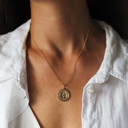 Compass Necklace in 9ct Solid Gold, a meaningful gift symbolising guidance and protection, inspired by ocean voyages and adventure, available in yellow, white, and rose gold