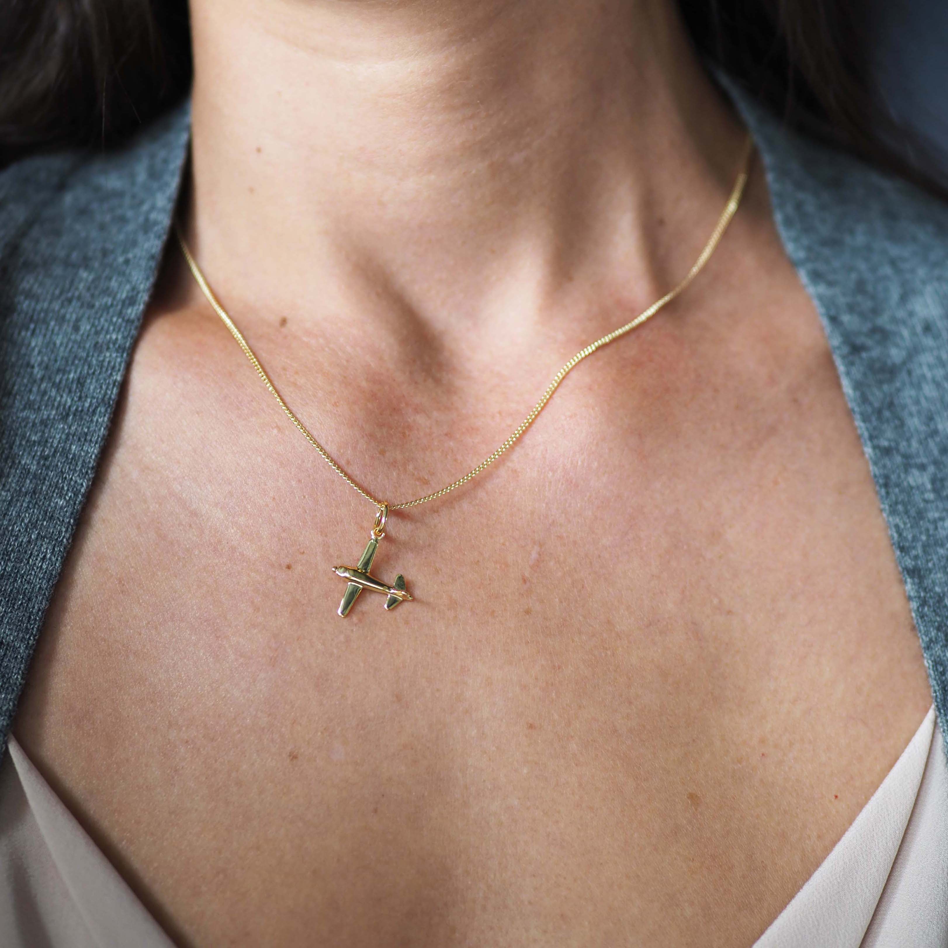 Aeroplane Necklace in 18ct Solid Gold, available in Yellow, White, and Rose Gold – Unique and Elegant Aviation-Inspired Jewellery.