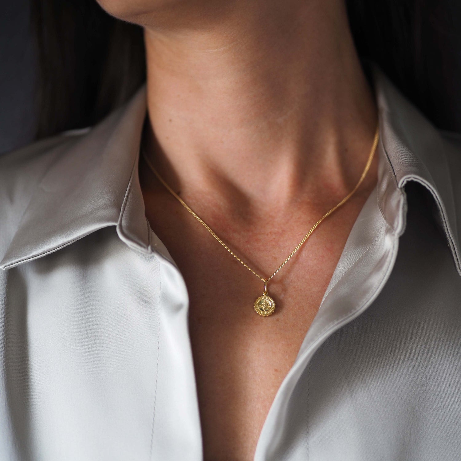 Compass Mini Necklace in 18ct Solid Gold – Yellow, White, and Rose Gold